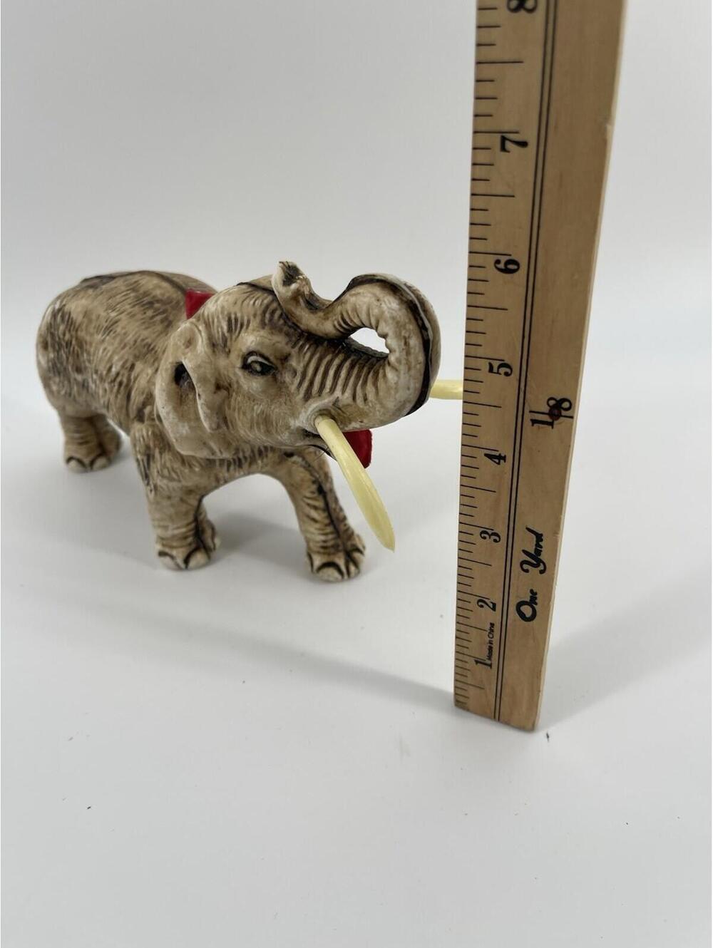 Pair Vintage Plastic Elephant Figurines Ivory Tone Tusks Safari Decor 8” - Picture 9 of 9